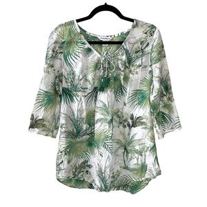 TOMMY BAHAMA Women’s Silk Popover Blouse Tropical Print Green White S